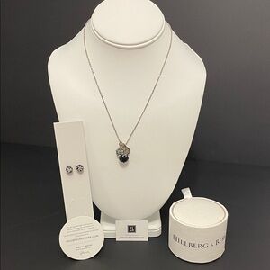 Hillberg & Berk Silver and Black Sparkle Ball Pendant Necklace and Earring Set